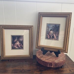 Set of Two Vintage Old World Cherub Framed Art Prints with Gold Frames